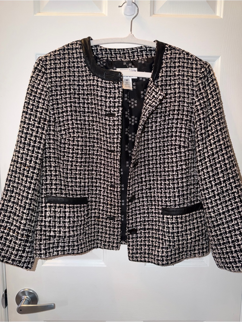 Pendleton Black and White Tweed Open-Front Blazer